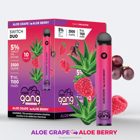 Vape Gang Switch Duo 2 príchute (balenie po 10 kusov) | 0P0639 Bang Vape Flavors aloe hrozno - bobule aloe