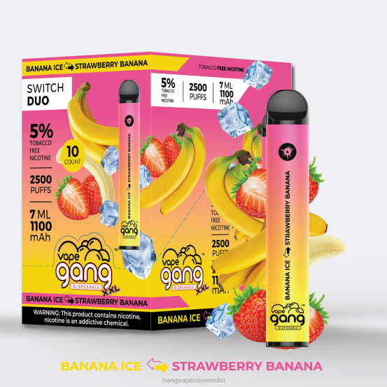 Vape Gang Switch Duo 2 príchute (balenie po 10 kusov) | 0P0640 Bang Box Vape Cena banánový ľad - jahodový banán