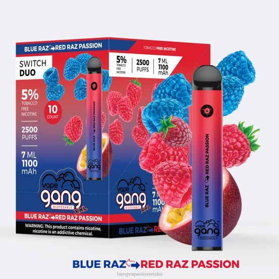 Vape Gang Switch Duo 2 príchute (balenie po 10 kusov) | 0P0641 Bang Vape SK blue razz - červená razz vášeň