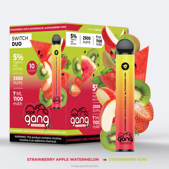 Vape Gang Switch Duo 2 príchute (balenie po 10 kusov) | 0P0645 Vape Gang Disposables jahoda jablko vodný melón - jahoda kiwi