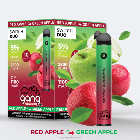 Vape Gang Switch Duo 2 príchute (balenie po 10 kusov) | 0P0646 Vape Gang Vape červené jablko - zelené jablko